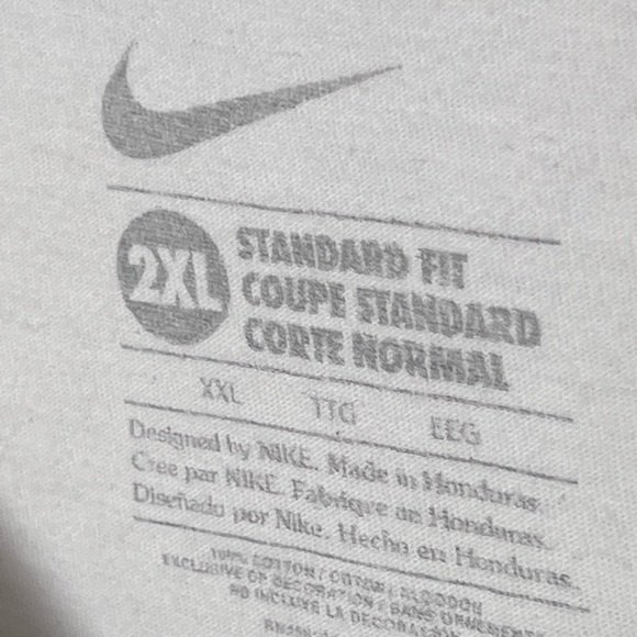 White Standard Fit Nike TShirt, Skills Thrills and Dollar Bills, Blue on White - Picture 2 of 3